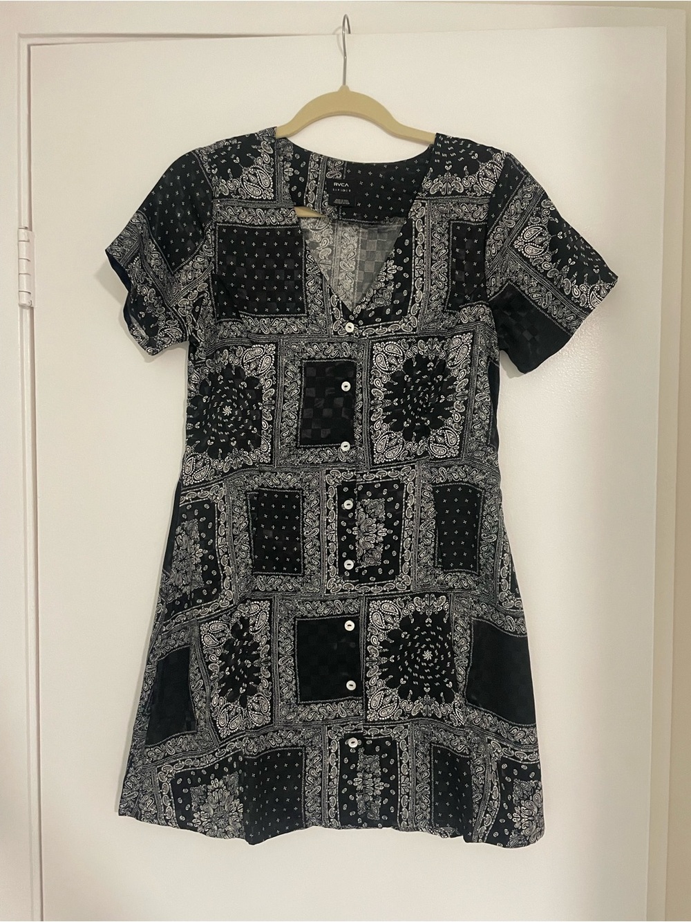 RVCA Black & White Bandana Patchwork Mini Dress
